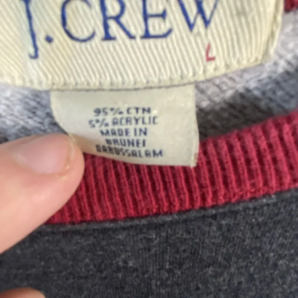 J. Crew Men’s L Sweater Red Gray Cotton Crewneck Pullover Classic Casual Retro